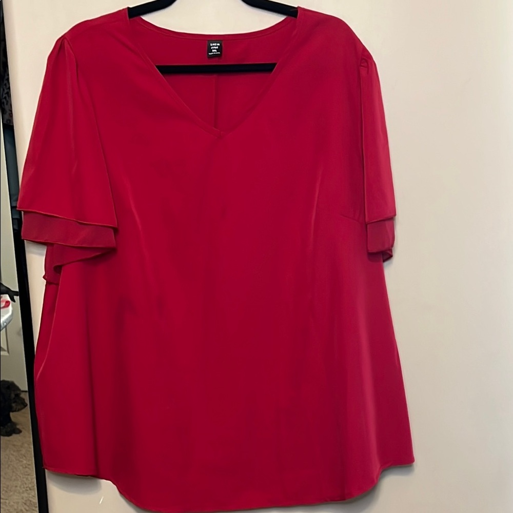 Women's 3XL V-Neck Flutter Sleeve Top from Shein - Red